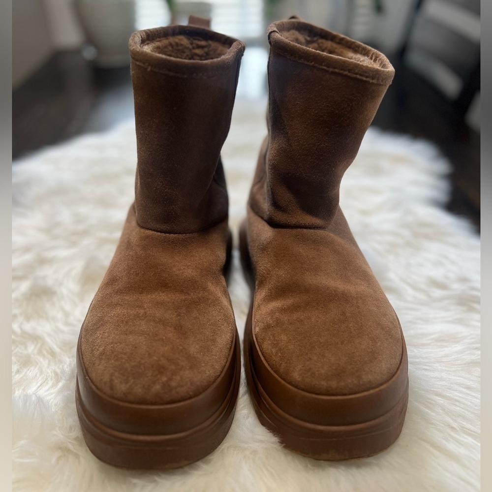 Zara Women's Suede Chunky Platform Winter Ankle Boots Tan Sherpa size 39 - Picture 4 of 12